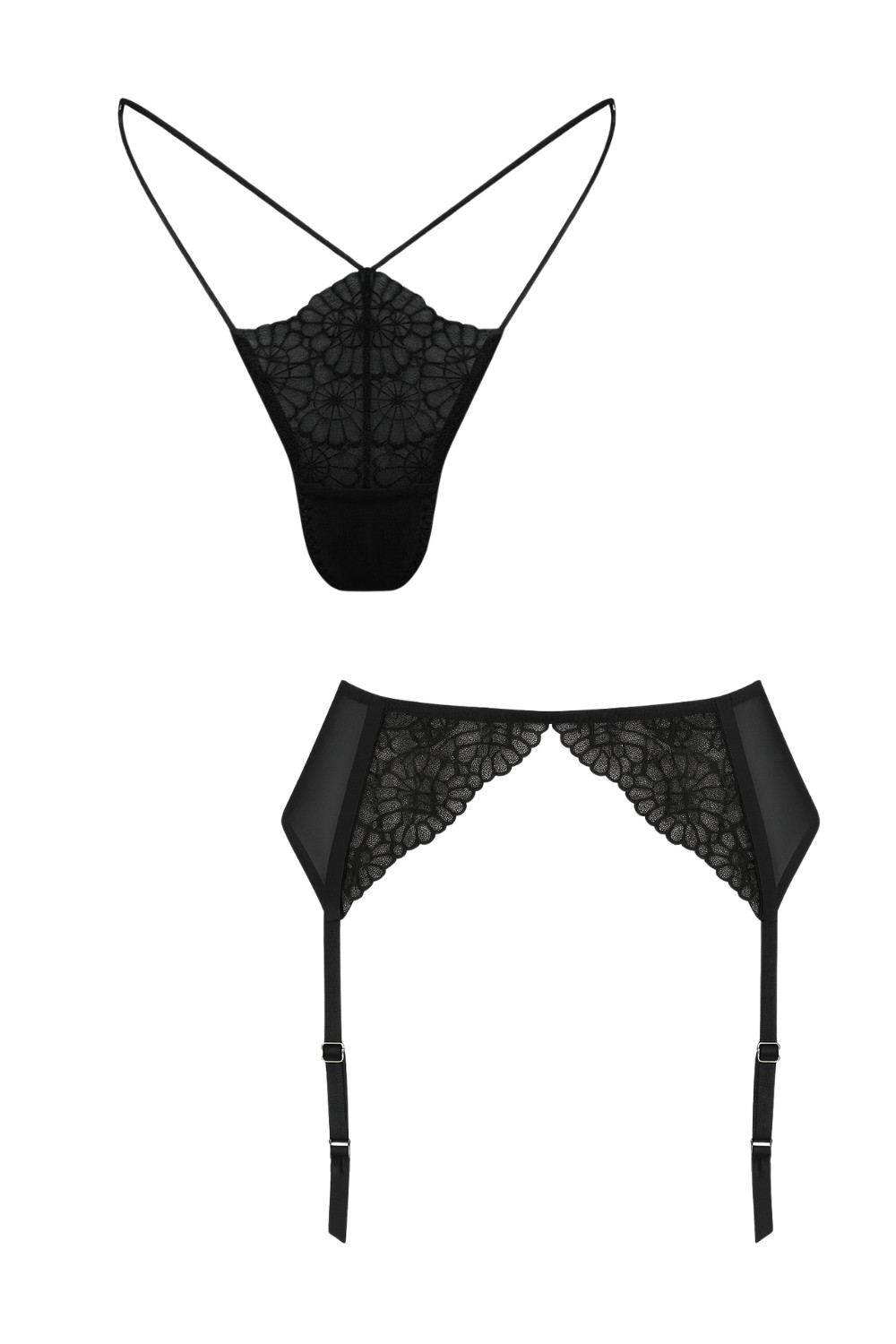 플레르 가터 브리프 블랙 2-PC