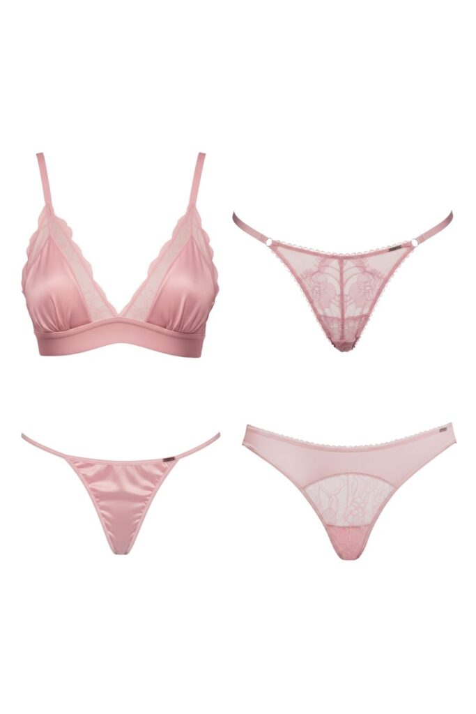 리브 새틴 브라렛 로즈 4-PC