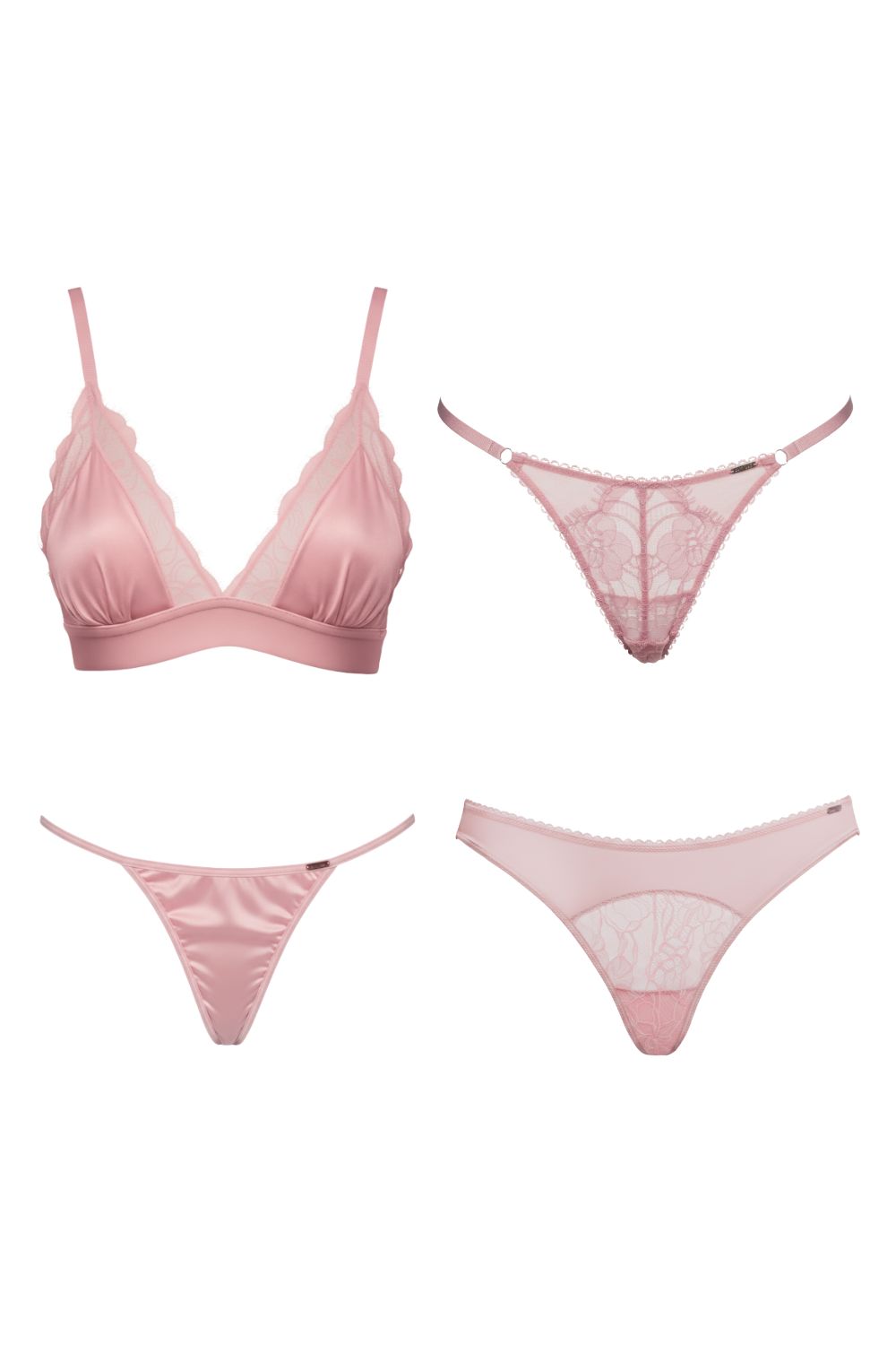 리브 새틴 브라렛 로즈 4-PC